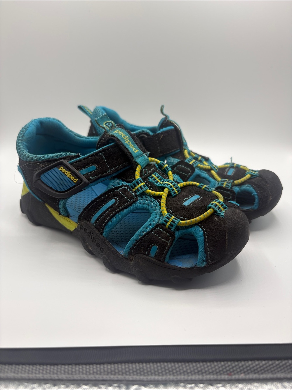 pediped Teal, Black and Yellow Kids' Sport Sandals